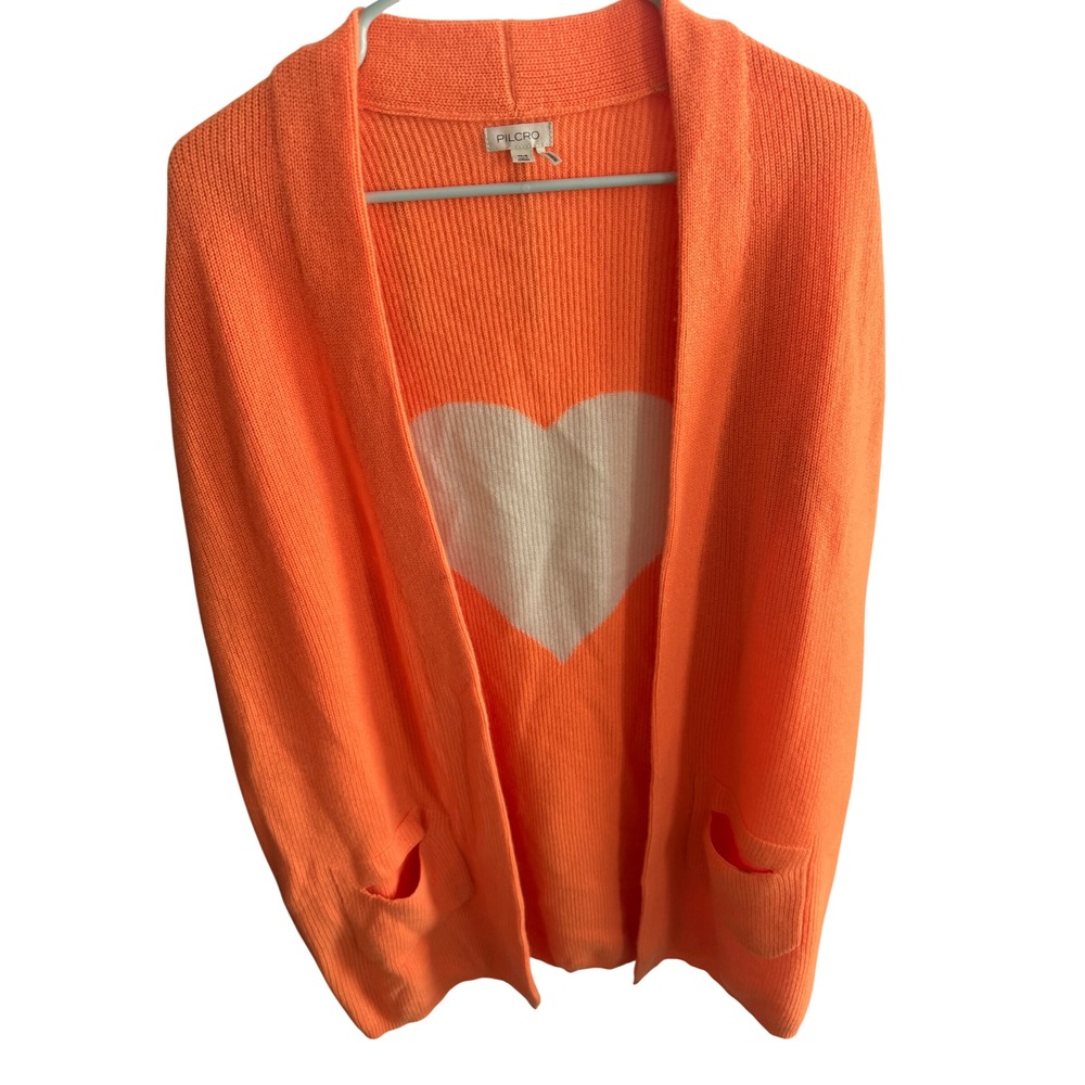 Pilcro Anthropologie Neon Orange 100% Cashmere Heart Back Cardigan Sweater XS/S